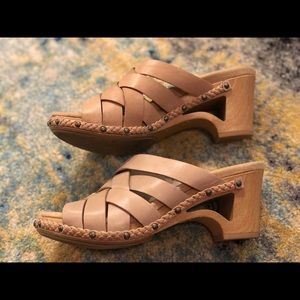 Dansko Tory Slide tan nude CrissCross sandal sz 37